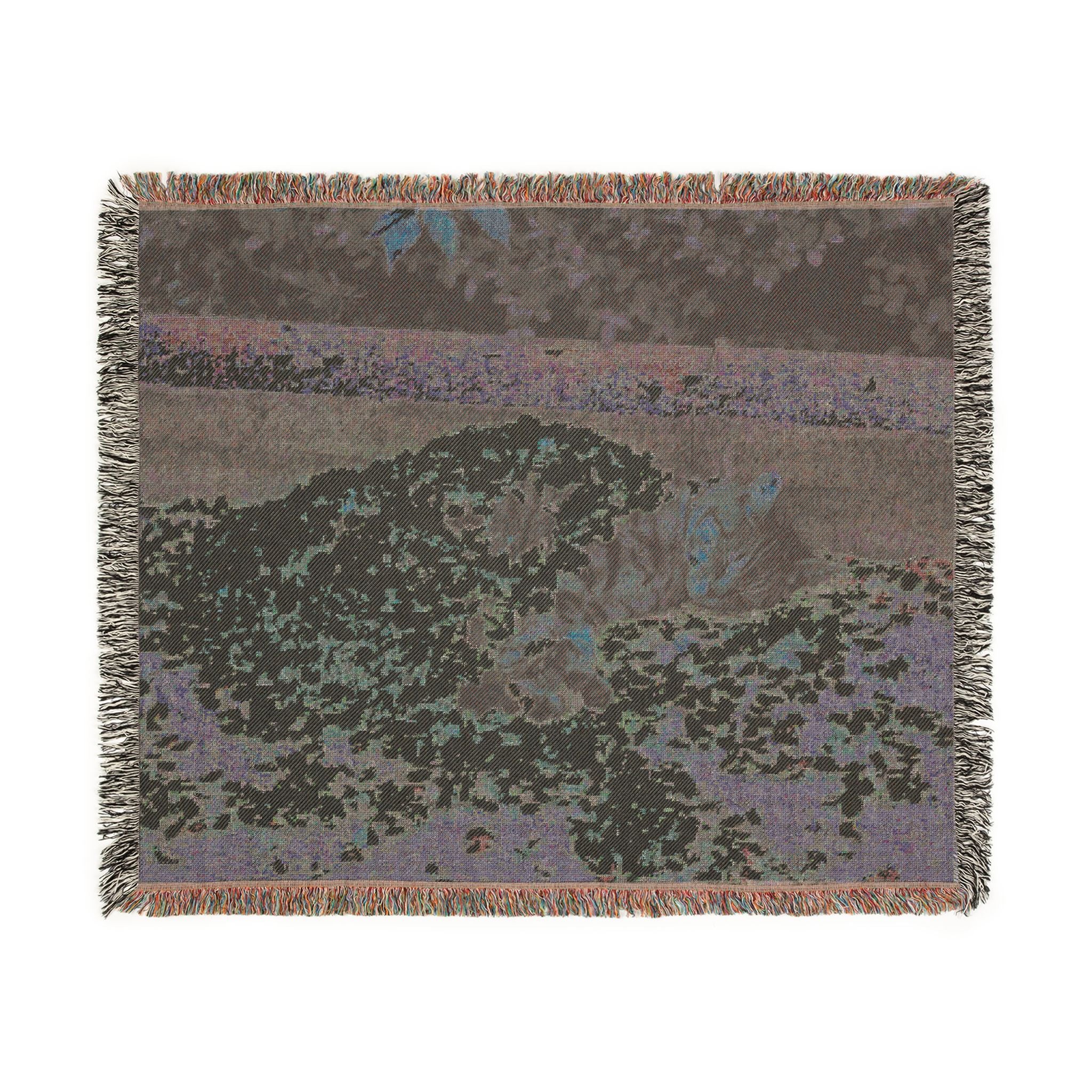 Floral Cat Woven Blanket — Pink Pet Portrait Throw