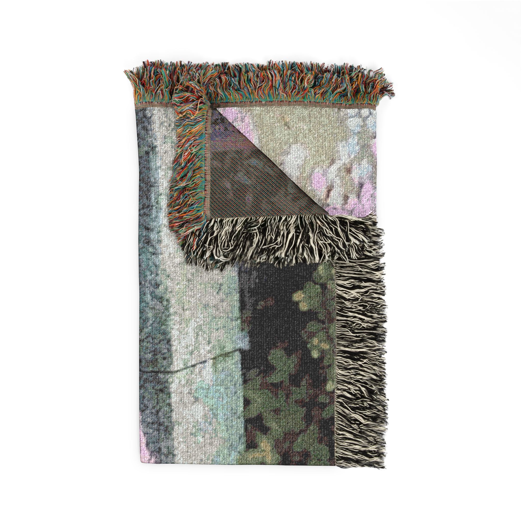 Floral Cat Woven Blanket — Pink Pet Portrait Throw