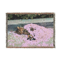 Floral Cat Woven Blanket — Pink Pet Portrait Throw